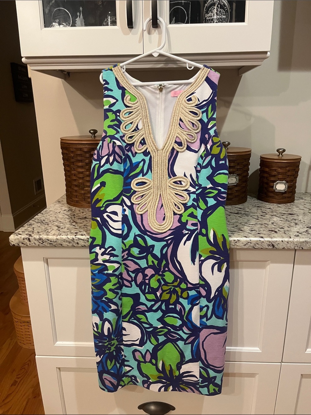 Lilly Pulitzer Multicolor Floral  Dress with Embroidered shimmer V Detail